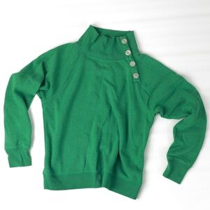 J Crew Kelly Green Button Mock Neck Sweatshirt